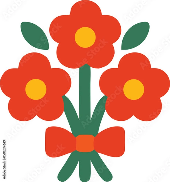 Obraz Bouquet of three red flowers with a green bow, perfect for romantic occasions, Valentines Day, or anniversary designs and greeting cards
