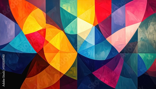 Fototapeta Colorful abstract shapes forming vibrant geometric patterns with dynamic intertwining in bold colors of modern art