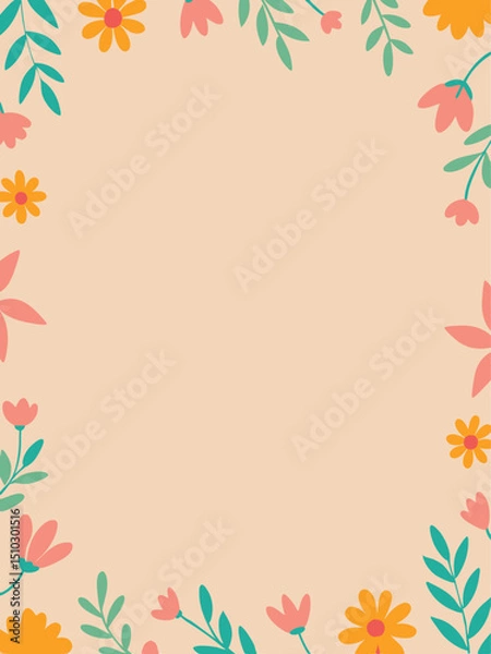 Fototapeta Floral Frame Border: Peach Background