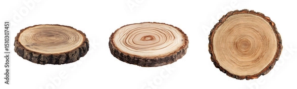 Fototapeta Wooden Tree Slices PNG – Natural Wood Rounds with Organic Growth Rings Isolated on Transparent Background for Rustic Decor, DIY Crafts, Design Projects, and Nature-Inspired Artwork