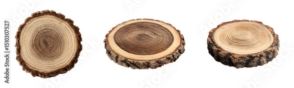Fototapeta Wooden Tree Slices PNG – Natural Wood Rounds with Organic Growth Rings Isolated on Transparent Background for Rustic Decor, DIY Crafts, Design Projects, and Nature-Inspired Artwork