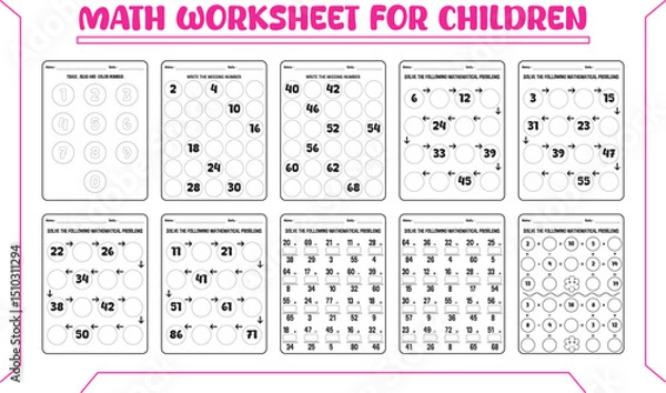 Fototapeta Multi method math vector worksheet with maze puzzle 