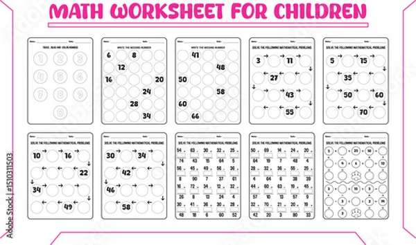 Fototapeta Multi method math vector worksheet with maze puzzle 