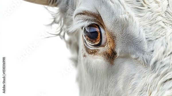 Obraz Close-up of a white cow's eye, with details of the eyelashes and surrounding fur