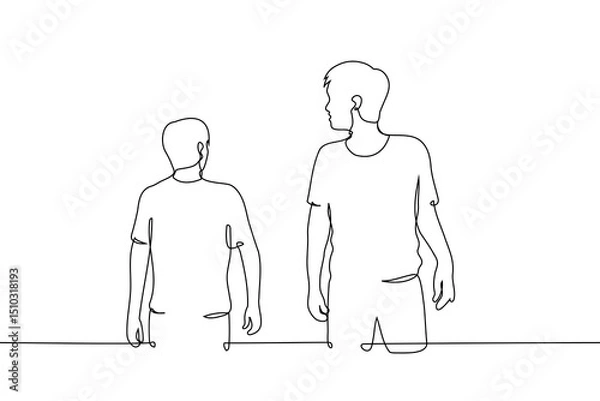 Fototapeta man turned around at man passing by - one line art vector. concept homosexual man fell in love at first sight, man ignores man, male attractiveness, boy crush