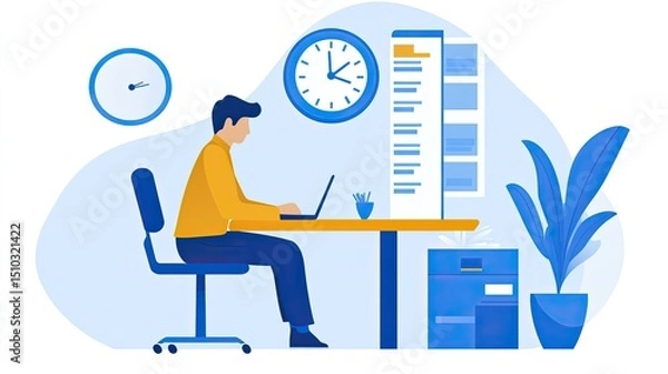 Fototapeta Freelancer working from home illustration vector graphic design remote work online job business concept