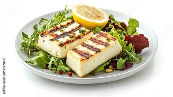 Obraz Grilled cheese squares on a bed of greens with lemon