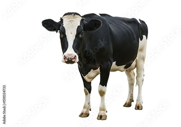 Obraz Full body shot of a black and white Holstein cow standing isolated on a white background