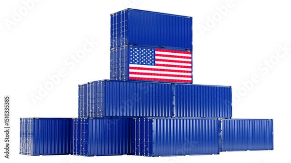 Obraz Cargo shipping container with united states of america flag, shipping and freight transportation of USA concept.
