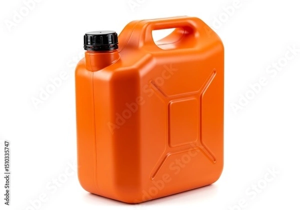 Obraz Orange Plastic Jerrycan Isolated on White Background for Fuel or Gasoline Storage and Transportation Close Up