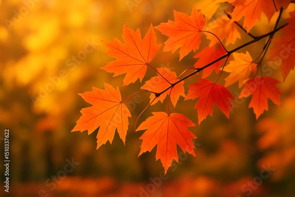 Fototapeta Autumn fall leaves of maple trees. Autumn fall leaves in sunlight. Natural autumn background. Autumnal background. Foliage, falling leaves background. Autumn leaf