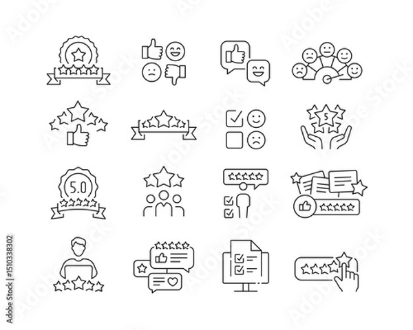 Fototapeta Feedback and Reviews Icon collection containing 16 editable stroke icons. Perfect for logos, stats and infographics. Edit the thickness of the line in Adobe Illustrator (or any vector capable app).