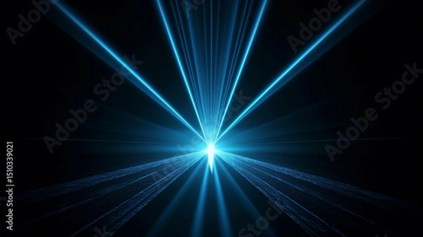 Fototapeta Futuristic Blue Light Rays on Dark Background