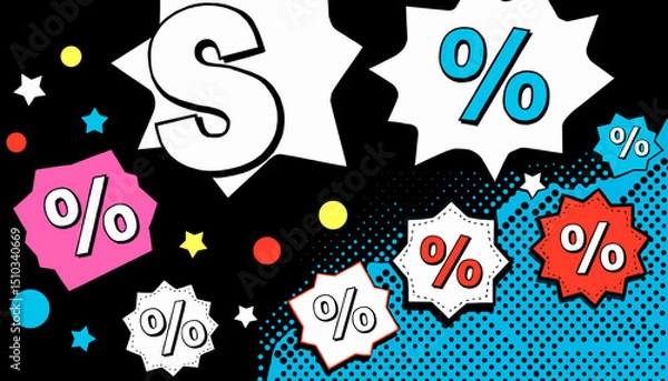 Obraz Colorful vector design with sale symbols and percentage signs in pop art style