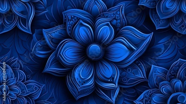 Obraz Intricate Blue Floral Pattern Seamless Design