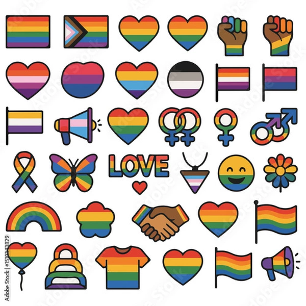 Fototapeta Complete and as many Pride Month icon sheets as possible, pride month icons, pride month, about pride month