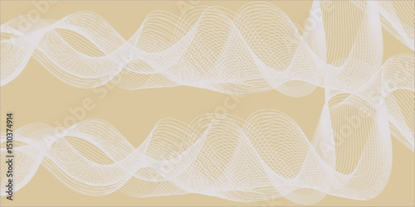 Fototapeta White wavy lines form an abstract vector design with a light flow, like a pattern on a digital wallpaper, near white lace and rings