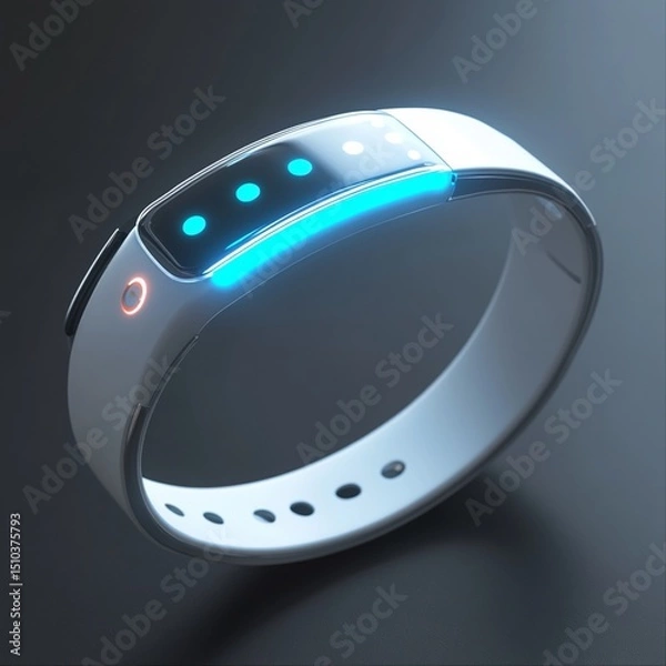 Fototapeta Futuristic Smart Fitness Tracker Bracelet Digital Device Modern Technology White Blue Light Elegant 