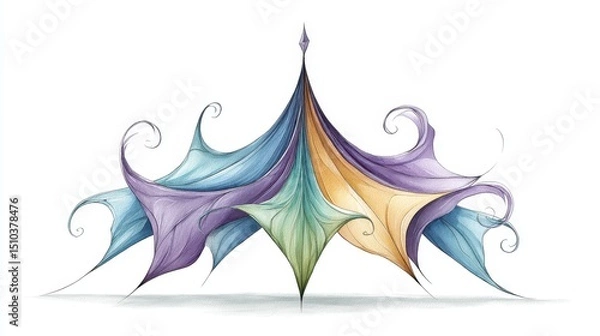 Obraz A whical watercolor tent structure exhibits fantasy colors on white background.