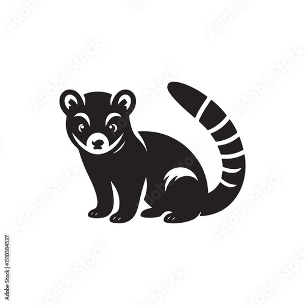 Fototapeta **"Mysterious Civet Vector Silhouette: Sleek Nocturnal Mammal Design Featuring Long Body, Striped Tail, and Stealthy Stance in Clean, Minimalist Style for Crafts and Digital Art"**
