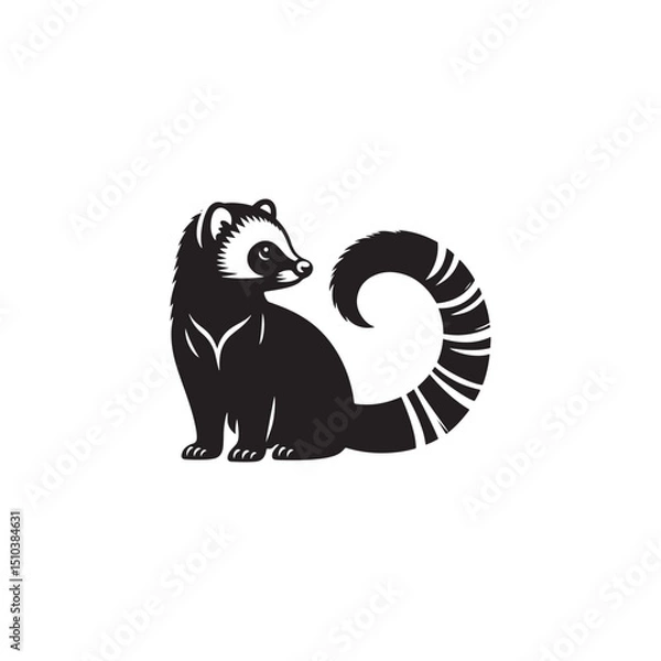Fototapeta **"Mysterious Civet Vector Silhouette: Sleek Nocturnal Mammal Design Featuring Long Body, Striped Tail, and Stealthy Stance in Clean, Minimalist Style for Crafts and Digital Art"**
