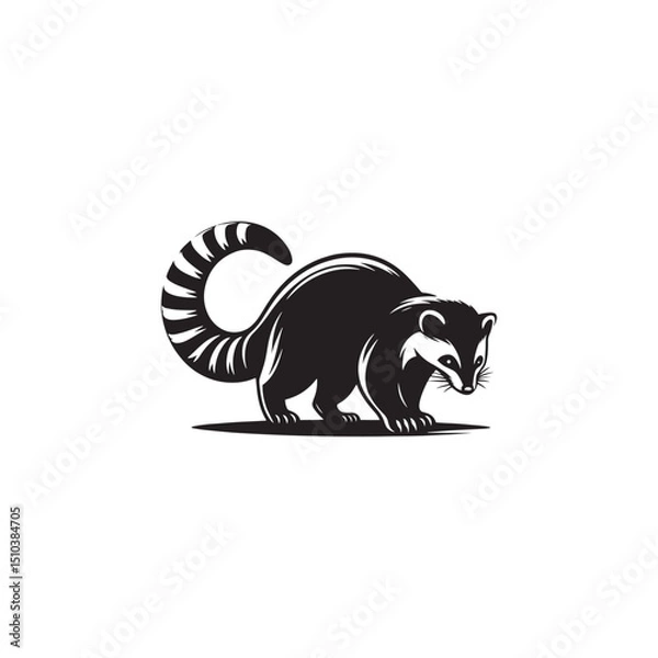 Fototapeta **"Mysterious Civet Vector Silhouette: Sleek Nocturnal Mammal Design Featuring Long Body, Striped Tail, and Stealthy Stance in Clean, Minimalist Style for Crafts and Digital Art"**
