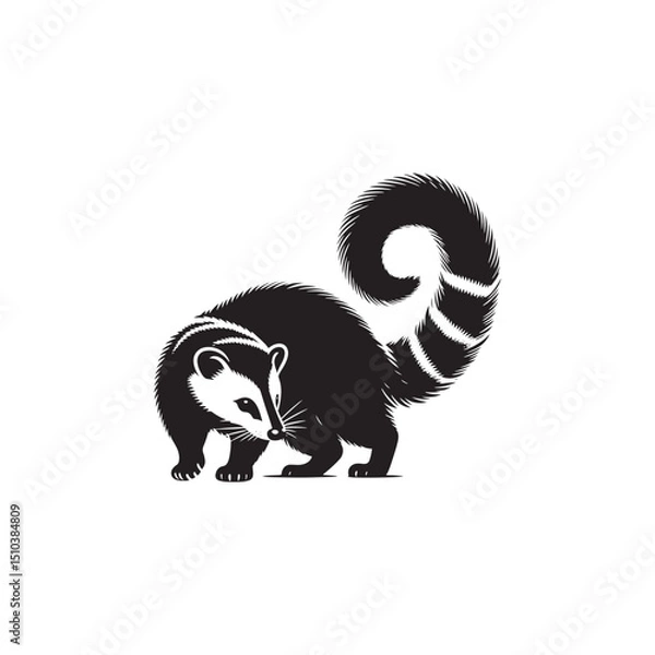 Fototapeta **"Mysterious Civet Vector Silhouette: Sleek Nocturnal Mammal Design Featuring Long Body, Striped Tail, and Stealthy Stance in Clean, Minimalist Style for Crafts and Digital Art"**
