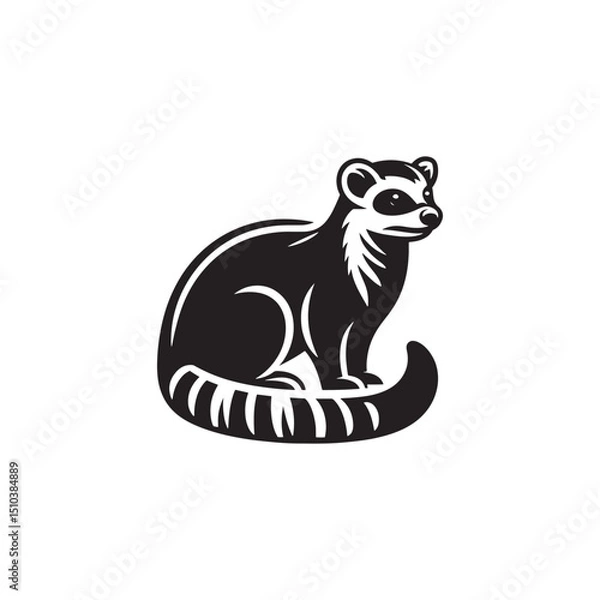 Fototapeta **"Mysterious Civet Vector Silhouette: Sleek Nocturnal Mammal Design Featuring Long Body, Striped Tail, and Stealthy Stance in Clean, Minimalist Style for Crafts and Digital Art"**
