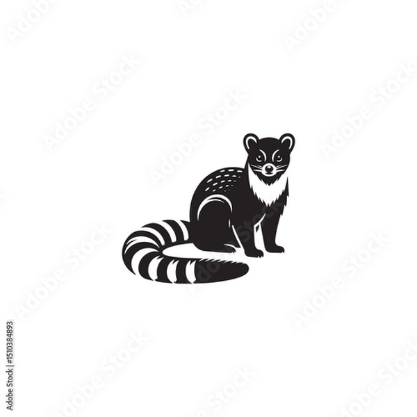 Fototapeta **"Mysterious Civet Vector Silhouette: Sleek Nocturnal Mammal Design Featuring Long Body, Striped Tail, and Stealthy Stance in Clean, Minimalist Style for Crafts and Digital Art"**

