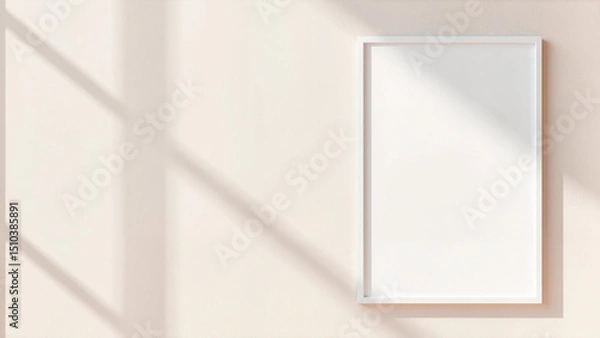 Fototapeta Minimalist A4 paper mockup against light wall, interior design concept