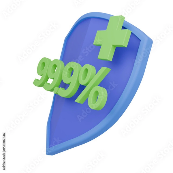 Fototapeta 3d render shield with 99.9% writing. concept of protecting