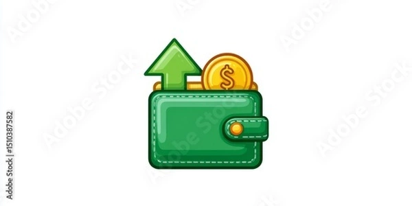 Fototapeta Abstract icon of digital wallet with upward arrow and coin