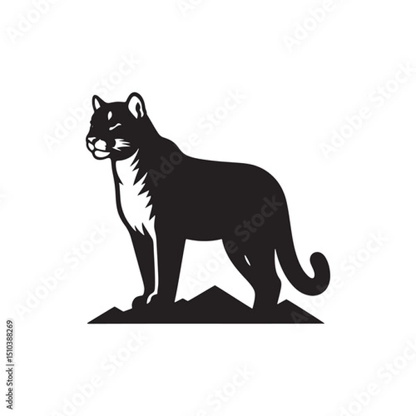 Fototapeta **"Powerful Cougar Vector Silhouette: Majestic Mountain Lion Design Featuring Muscular Build, Long Tail, and Stealthy Pose in Clean, Minimalist Style for Crafts and Digital Art"**
