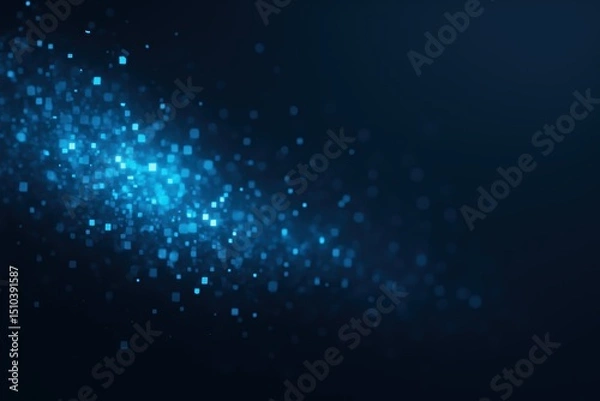 Fototapeta Abstract Light Blue Particles and Glowing Squares on Dark Background for Digital Designs