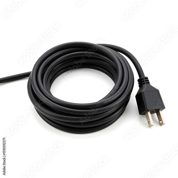 Fototapeta Black power cable coiled on white background