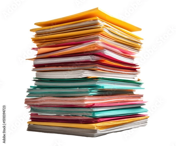 Obraz Colorful files organized for office documentation and planning on a transparent background, cut out