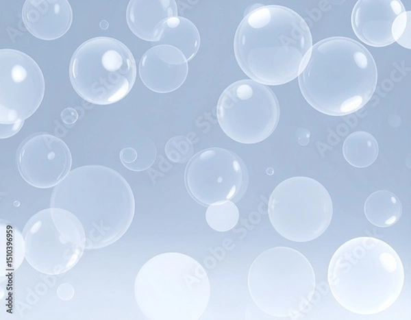 Fototapeta 透明感のある泡があるコピースぺ―スのある背景