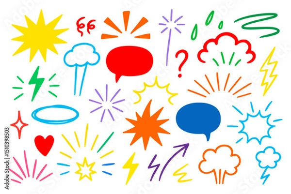 Fototapeta Comic Effect Vector Set Boom Smoke Splash and Line Speed Doodle Elements