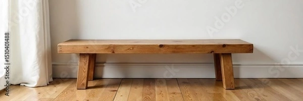 Fototapeta A sturdy, rustic wooden floor bench, perfect for entryways or bedrooms Features a simple, minimalist design and natural wood finish Ideal for adding extra seating or storage , small space, rustic
