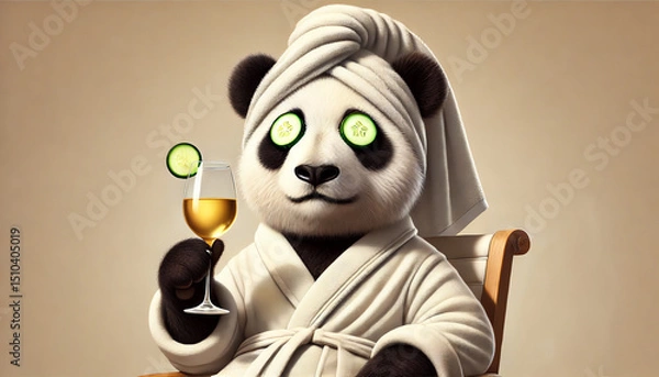 Obraz A humorous and luxurious depiction of a panda enjoying a spa day