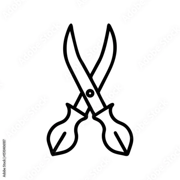 Fototapeta Scissors with curved handles in minimalist black line art style  