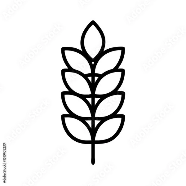 Fototapeta Simple black line art of a plant leaf illustration  