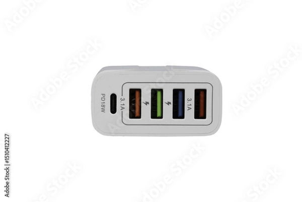 Fototapeta USB adapter for charging multiple mobile phones and modern devices on a transparent background