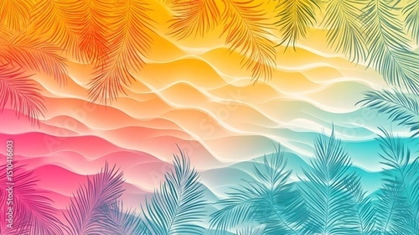Fototapeta gradient summer pattern with waves and palm silhouettes