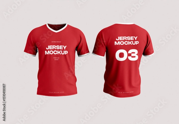 Fototapeta Red Sports Jersey Mockup with Front and Back View