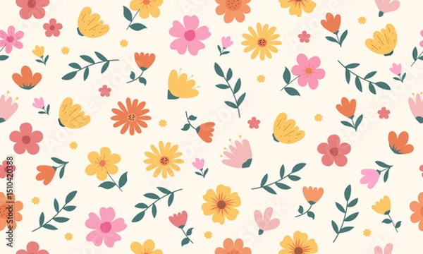 Obraz Hand drawn colorful floral spring seamless pattern vintage style background