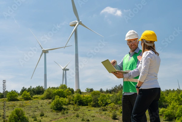 Obraz Two engineers working in a wind turbine field
