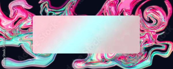 Fototapeta Abstract iridescent background with glassmorphism effect, vibrant neon swirls and soft pastel center for text placement.