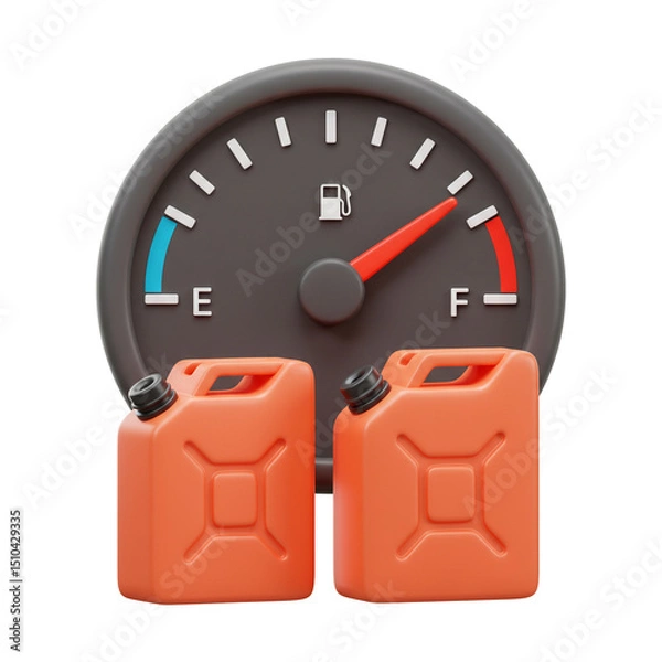 Fototapeta 3D Illustration Fuel Gauge Showing Full Tank with Gas Cans on Isolated Background