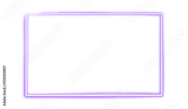 Fototapeta Violet purple neon rectangle shape frame. Vivid glowing lavender border isolated on transparent background. Shine glow light electric purple neon sign Banner, Mockup, presentation, Design element, PNG